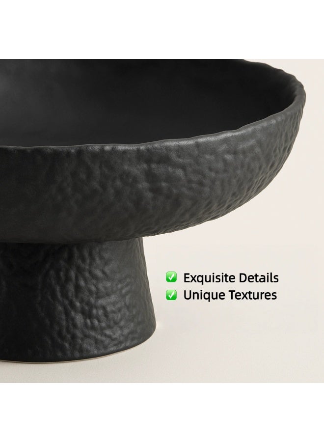 Matte Ceramic High Foot Fruit Bowl | 10.4'' 26.5 CM | Perfect Home Decor | High-Temperature Fired Thickened Ceramic Bowl, Non-Slip Wide Base Serving Platter with Irregular Edge Design- Black - Image 5
